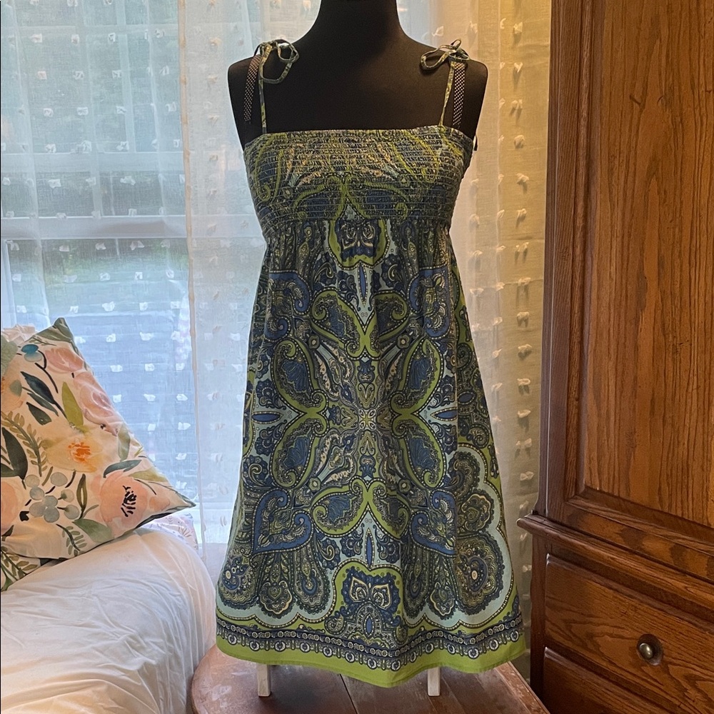 Flowers Elegant Paisley Mini Dress in Green and Blue by Flowers size M